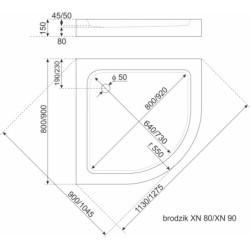 Brodzik XN prysznicowy półokrągły 80x80 R 55 (15 CM) – zdjęcie 3